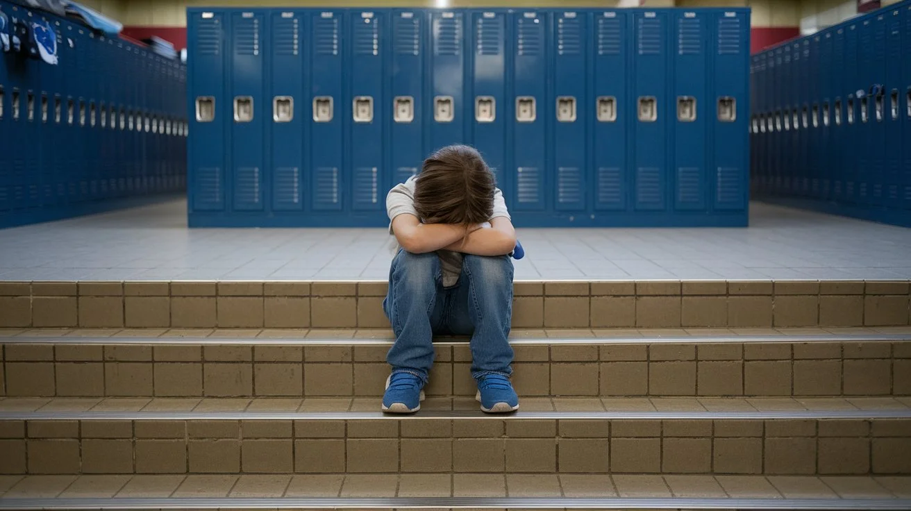 Children bullying a child at school